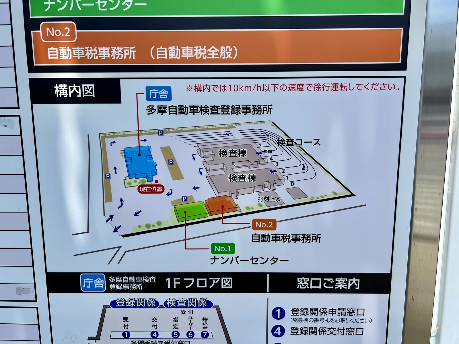 多摩自動車検査登録事務所の構内図と検査コース案内